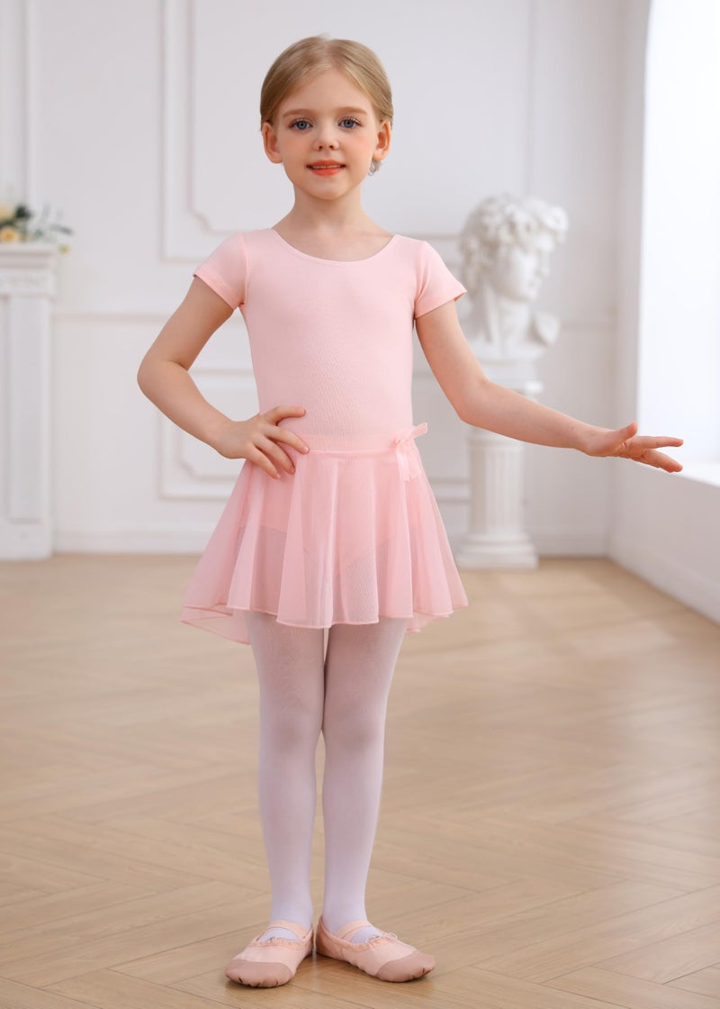 MdnMd Short Sleeve Skirted Dance Ballet Leotard Ballerina Dress Costume for Girls (Age 6-8,Ballet Pink) - Image 5